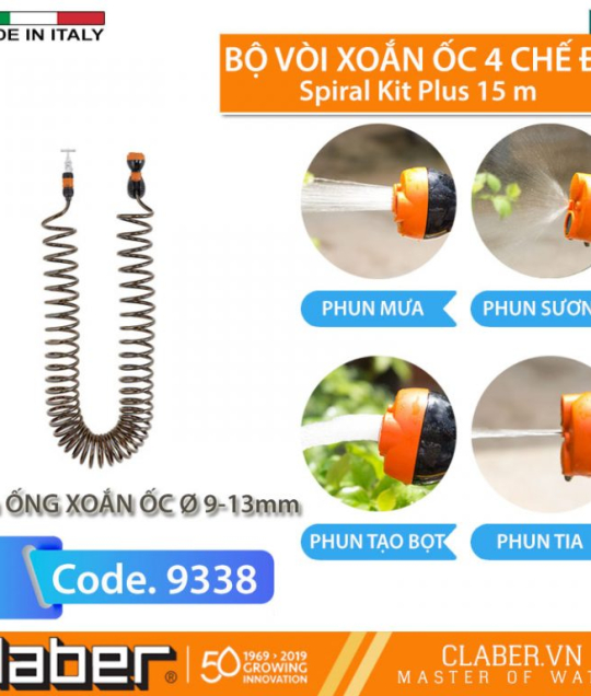 Bộ dây tưới xoắn ốc 15m Claber Spiral Kit Plus 9338