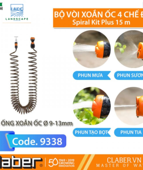 Bộ dây tưới xoắn ốc 15m Claber Spiral Kit Plus 9338
