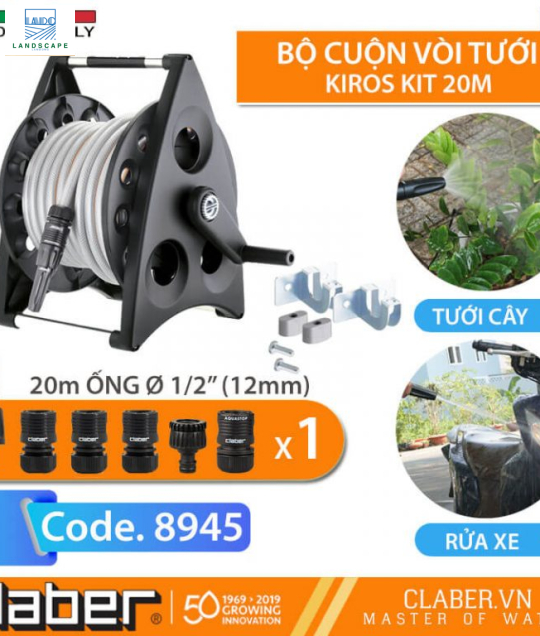 Cuộn vòi tưới cây 20m Claber Kiros Kit 8945