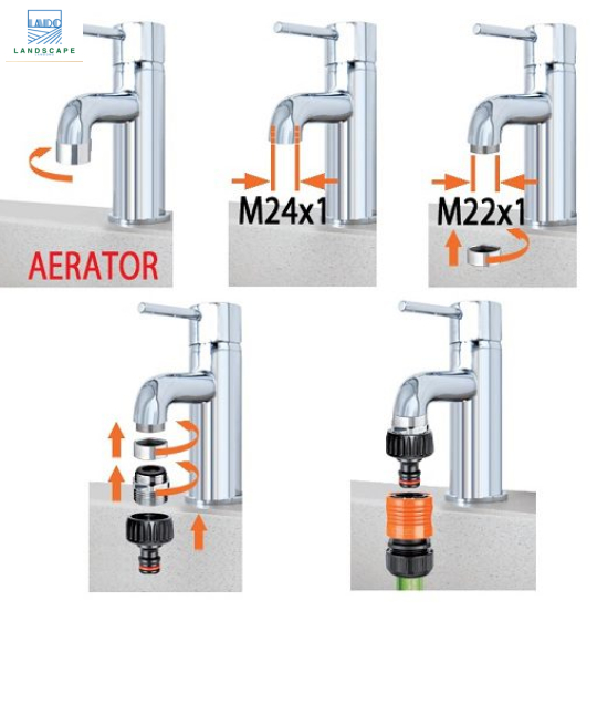 Đầu nối vòi nước đa năng Claber ren trong 27mm, 22mm, ren ngoài 24mm 8597
