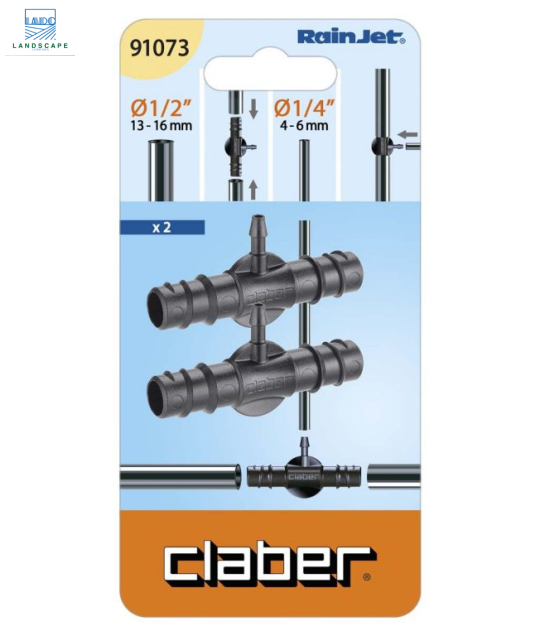 Tê giảm ống Claber 1/2″(16 mm) ra ống 1/4″(6 mm) 91073