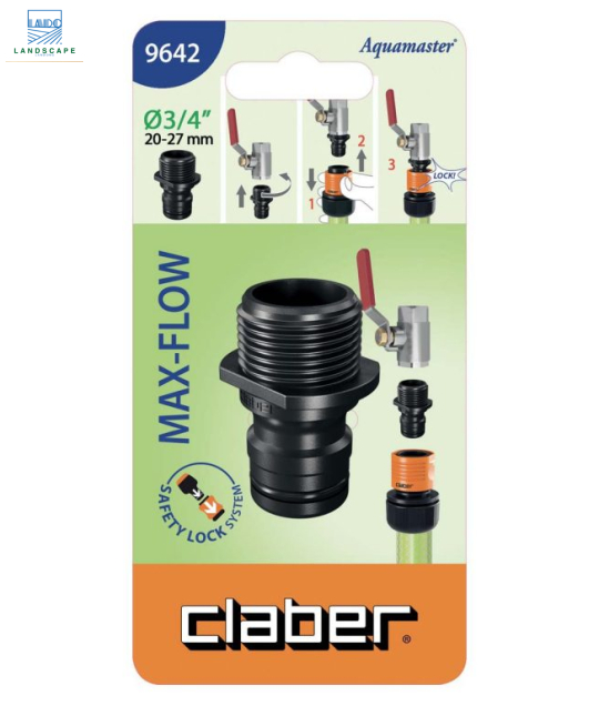 Đầu nối nhanh lưu lượng lớn ren ngoài 3/4″ (27mm) Claber 9642